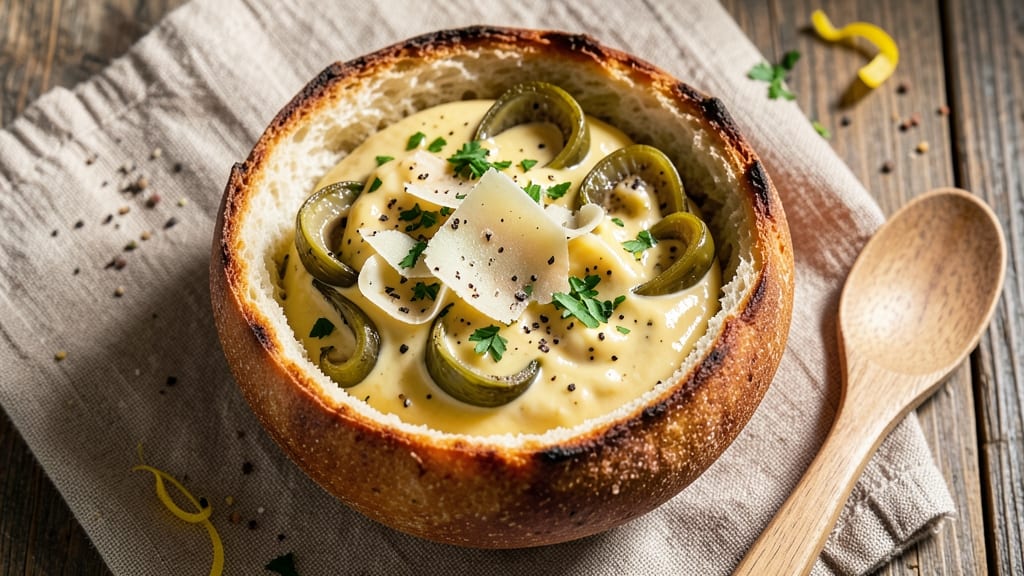 Artichoke Dip in Bread Bowl Recipe: Warm, Gooey Center With Crispy Edges